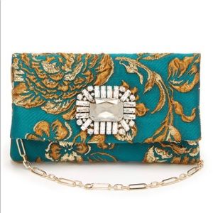 JIMMY CHOO
Titania Crystal Embellished Cloqué Brocade Clutch In Blue Multi